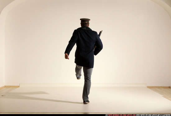 Man Adult Muscular White Moving poses Army Fighting with shotgun