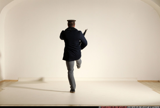 Man Adult Muscular White Moving poses Army Fighting with shotgun