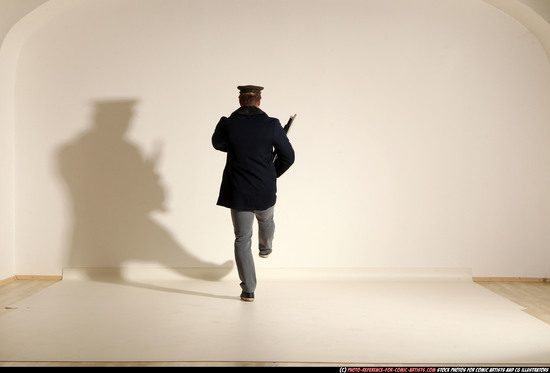 Man Adult Muscular White Moving poses Army Fighting with shotgun