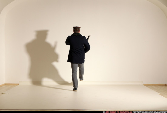 Man Adult Muscular White Moving poses Army Fighting with shotgun