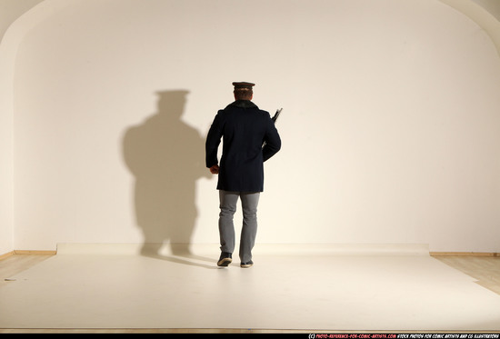 Man Adult Muscular White Moving poses Army Fighting with shotgun