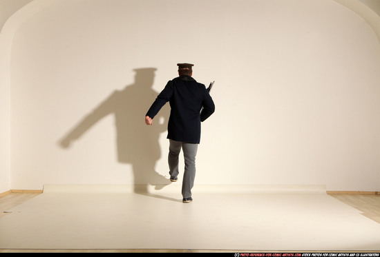 Man Adult Muscular White Moving poses Army Fighting with shotgun