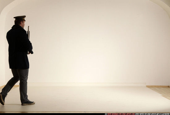 Man Adult Muscular White Moving poses Army Fighting with shotgun