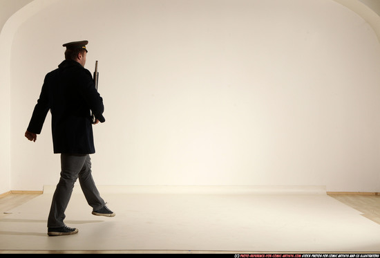 Man Adult Muscular White Moving poses Army Fighting with shotgun