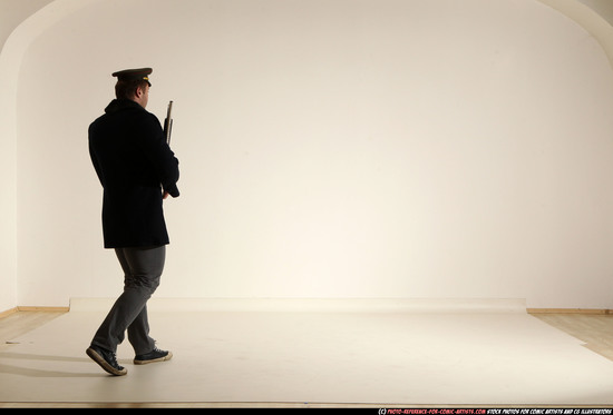 Man Adult Muscular White Moving poses Army Fighting with shotgun