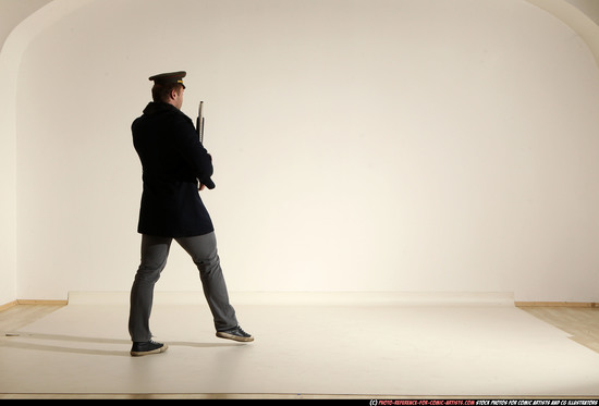 Man Adult Muscular White Moving poses Army Fighting with shotgun