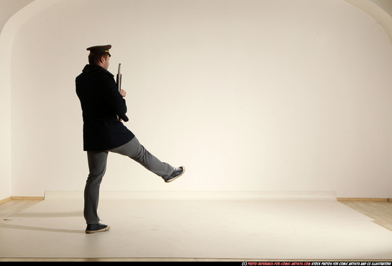 Man Adult Muscular White Moving poses Army Fighting with shotgun