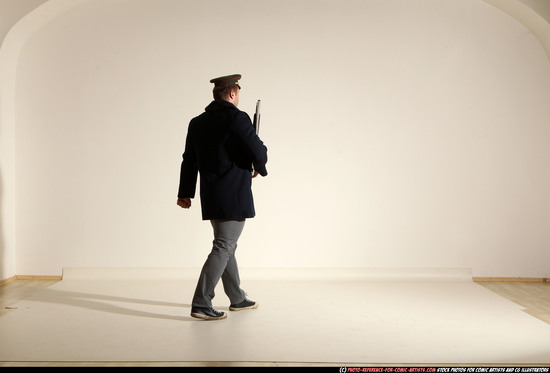 Man Adult Muscular White Moving poses Army Fighting with shotgun