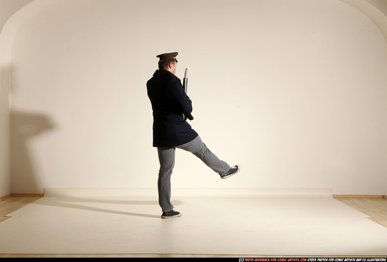 Man Adult Muscular White Moving poses Army Fighting with shotgun