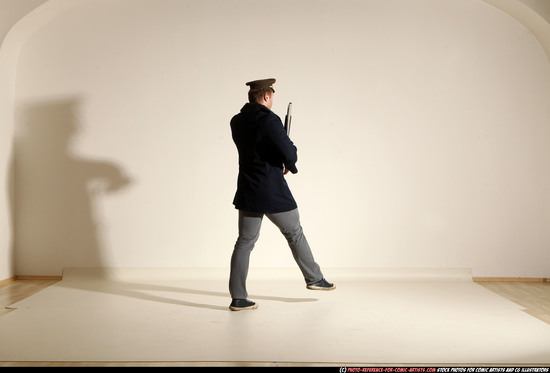 Man Adult Muscular White Moving poses Army Fighting with shotgun