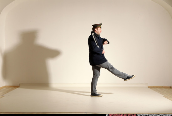 Man Adult Muscular White Moving poses Army Fighting with shotgun