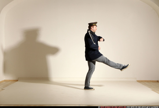 Man Adult Muscular White Moving poses Army Fighting with shotgun