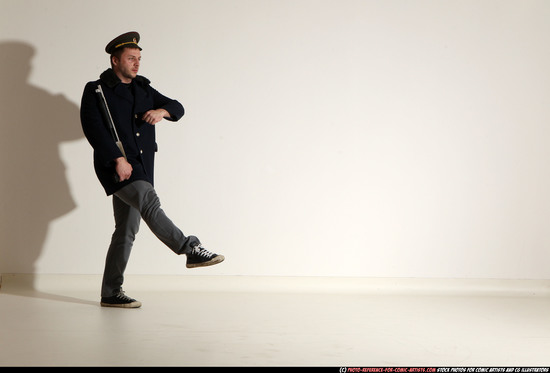 Man Adult Muscular White Moving poses Army Fighting with shotgun