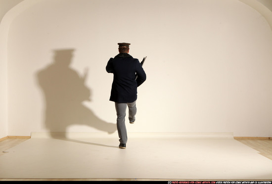 Man Adult Muscular White Moving poses Army Fighting with shotgun