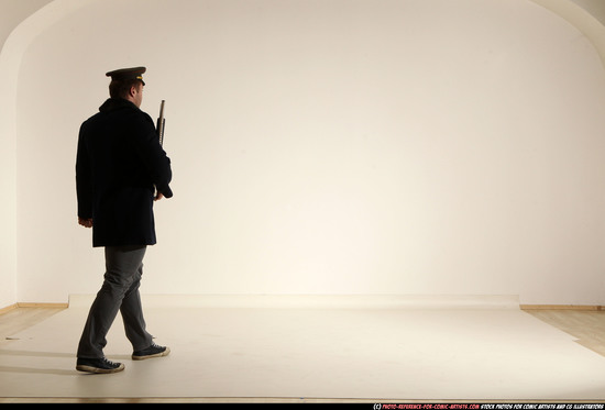 Man Adult Muscular White Moving poses Army Fighting with shotgun