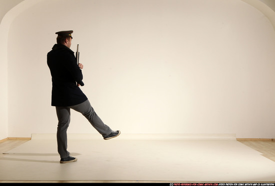 Man Adult Muscular White Moving poses Army Fighting with shotgun