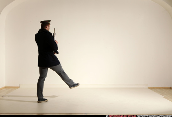 Man Adult Muscular White Moving poses Army Fighting with shotgun