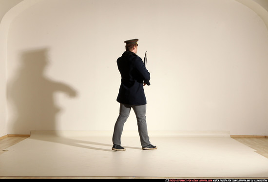 Man Adult Muscular White Moving poses Army Fighting with shotgun