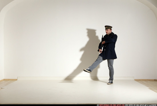 Man Adult Muscular White Moving poses Army Fighting with shotgun