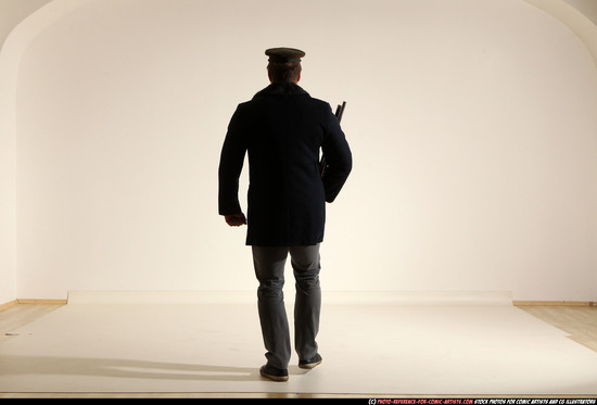 Man Adult Muscular White Moving poses Army Fighting with shotgun