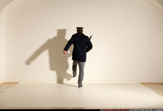 Man Adult Muscular White Moving poses Army Fighting with shotgun