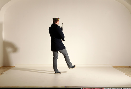 Man Adult Muscular White Moving poses Army Fighting with shotgun