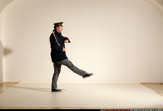 Man Adult Muscular White Moving poses Army Fighting with shotgun