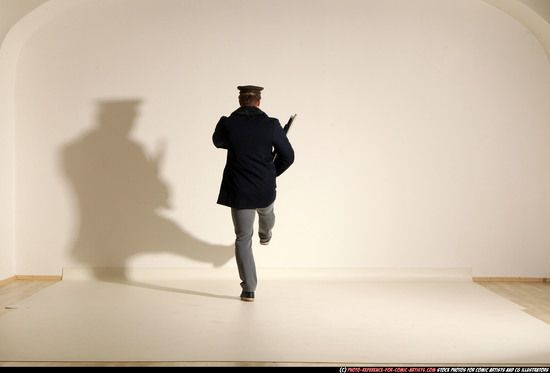 Man Adult Muscular White Moving poses Army Fighting with shotgun