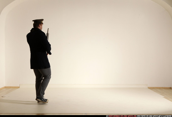 Man Adult Muscular White Moving poses Army Fighting with shotgun