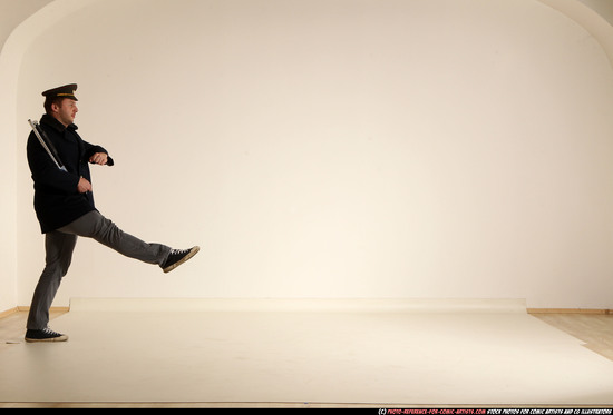 Man Adult Muscular White Moving poses Army Fighting with shotgun