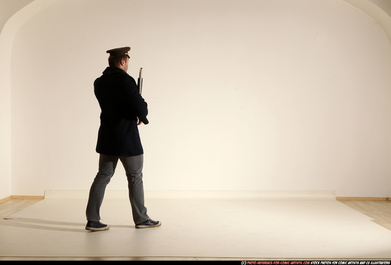 Man Adult Muscular White Moving poses Army Fighting with shotgun