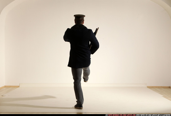 Man Adult Muscular White Moving poses Army Fighting with shotgun