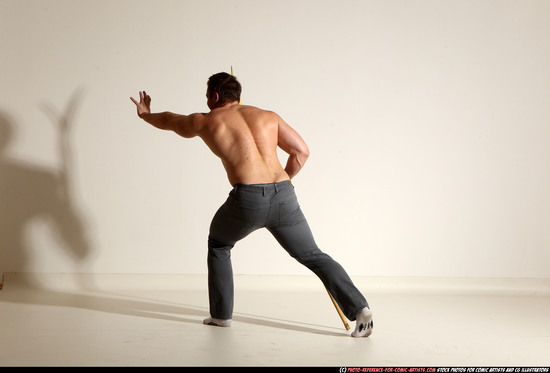 Man Adult Muscular White Magic Moving poses Pants