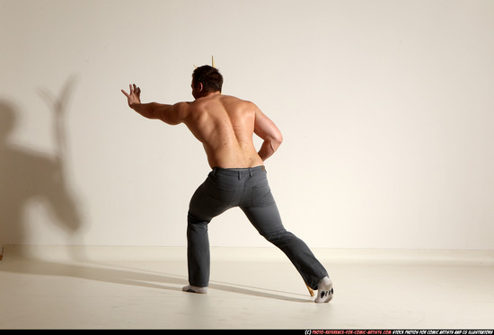 Man Adult Muscular White Magic Moving poses Pants