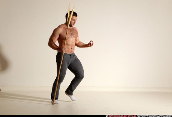 Man Adult Muscular White Magic Moving poses Pants