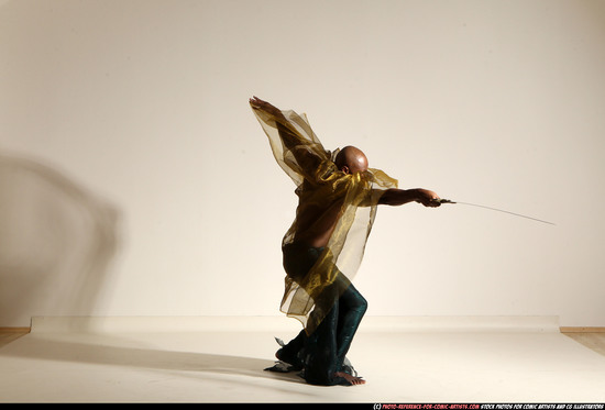 Man Adult Athletic Black Fighting with sword Moving poses Army