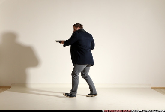 Man Adult Muscular White Moving poses Casual Fighting with shotgun