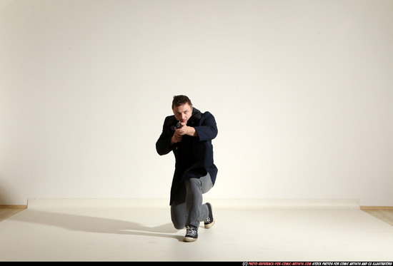 Man Adult Muscular White Moving poses Casual Fighting with shotgun