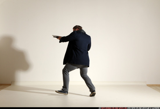 Man Adult Muscular White Moving poses Casual Fighting with shotgun