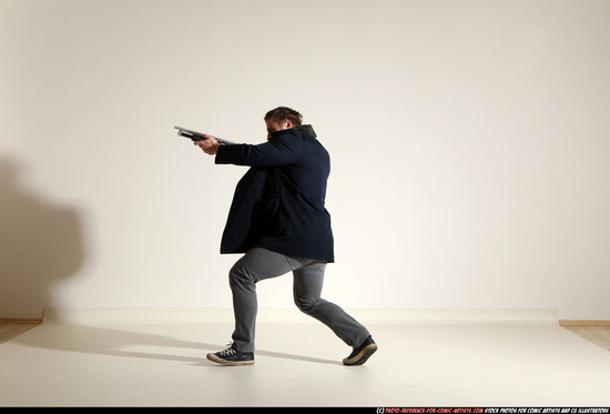 Man Adult Muscular White Moving poses Casual Fighting with shotgun