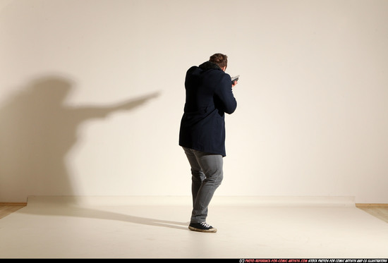 Man Adult Muscular White Moving poses Casual Fighting with shotgun