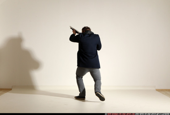 Man Adult Muscular White Moving poses Casual Fighting with shotgun