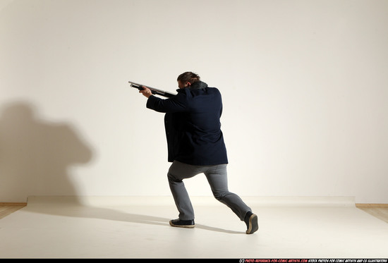 Man Adult Muscular White Moving poses Casual Fighting with shotgun