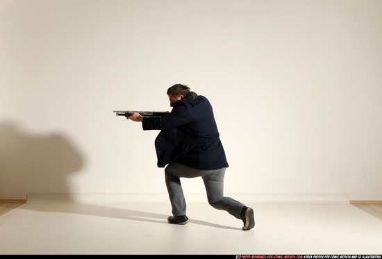 Man Adult Muscular White Moving poses Casual Fighting with shotgun