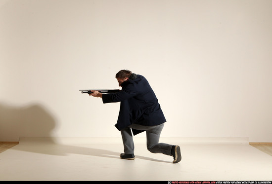 Man Adult Muscular White Moving poses Casual Fighting with shotgun