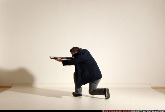 Man Adult Muscular White Moving poses Casual Fighting with shotgun