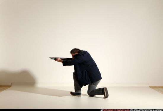 Man Adult Muscular White Moving poses Casual Fighting with shotgun