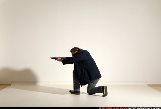 Man Adult Muscular White Moving poses Casual Fighting with shotgun