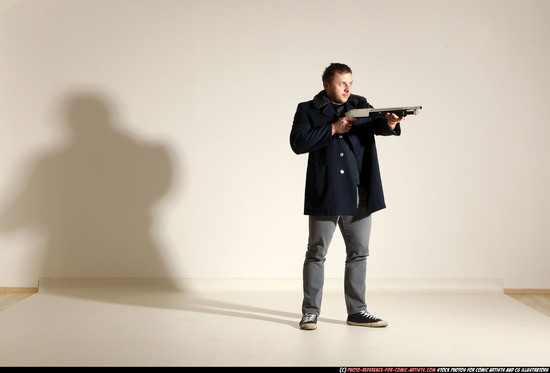 Man Adult Muscular White Moving poses Casual Fighting with shotgun