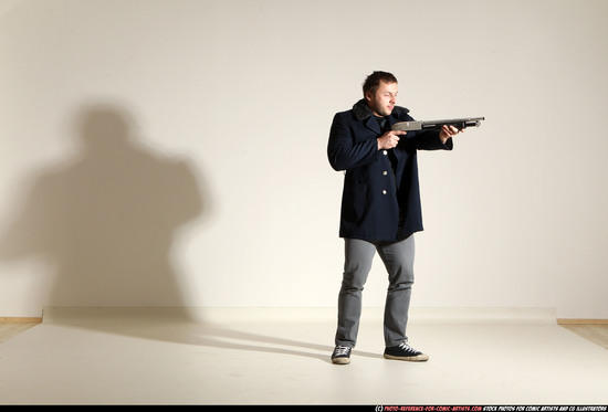 Man Adult Muscular White Moving poses Casual Fighting with shotgun